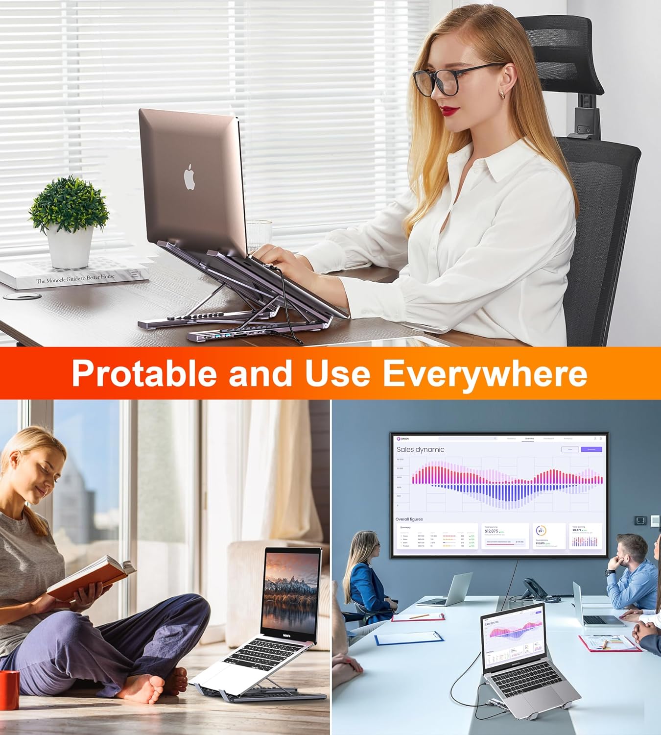 Foldable Adjustable Height Laptop Stand and Tablet Stand.